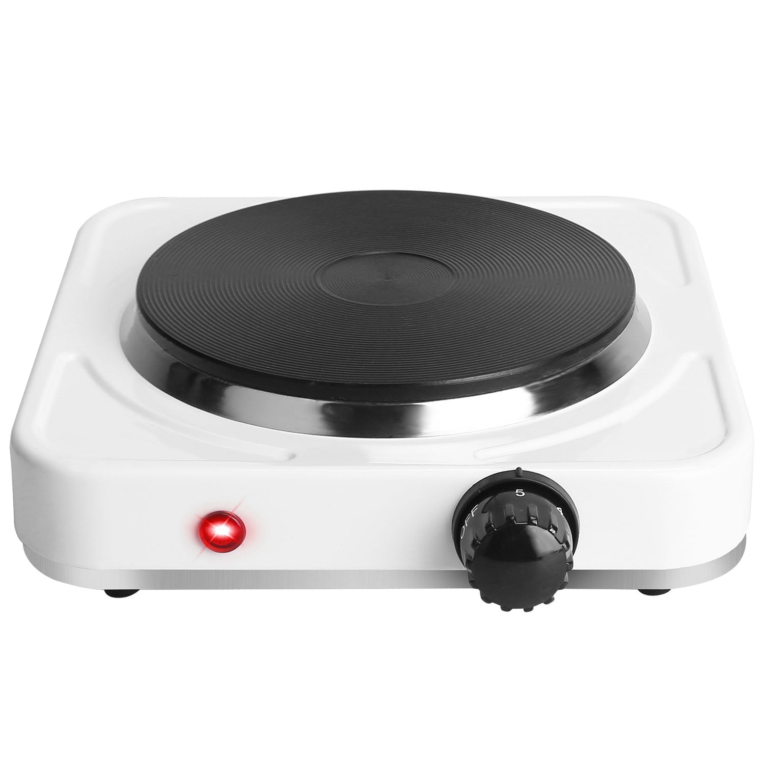 Electric Single Burner,1500W Portable Electric Stove with Non Slip Rubber 5 Temperature Control Stainless Steel Base White