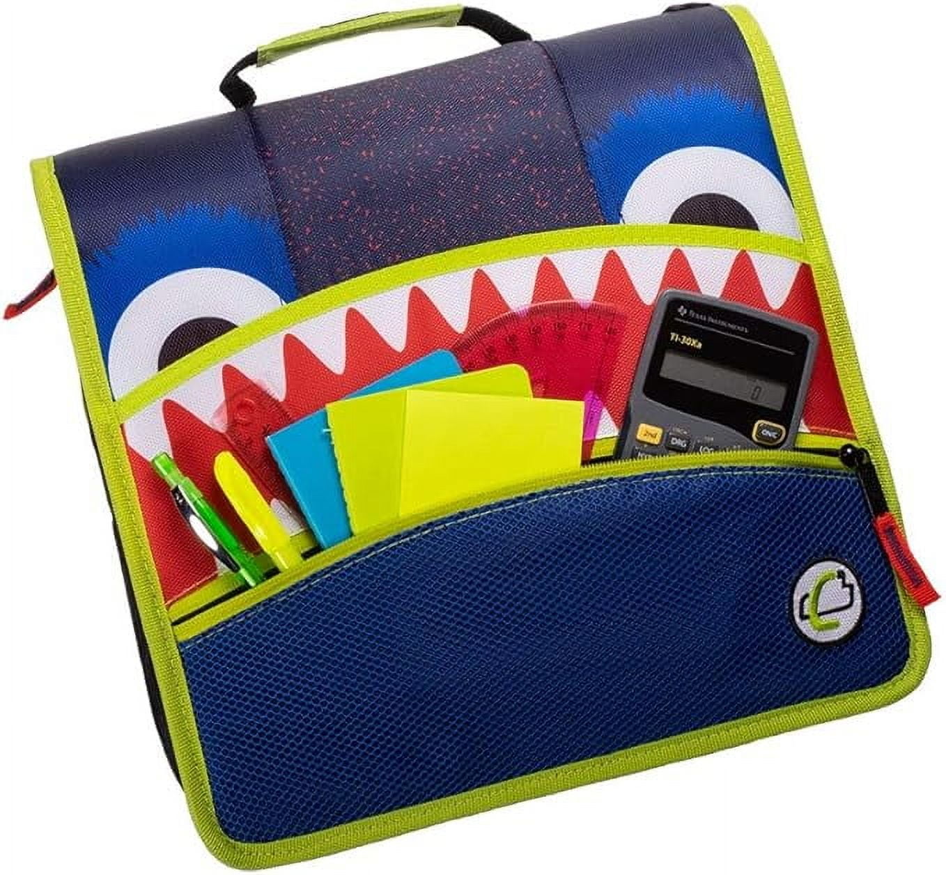Case-it The Mighty Zip Tab Zipper Binder - 3 Inch O-Rings - 5 Color Tab Expanding File Folder - Multiple Pockets - 600 Sheet Capacity - Comes with Shoulder Strap - Monster Design D-146-ME