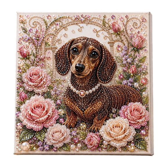 Animal Pearl Art DIY Craft Kit,Painting for Adults Beginner, Handmade Pearl Beads Diamond Dots Painting Gem Sparkling Home Wall Decoration, Dachshund(D)