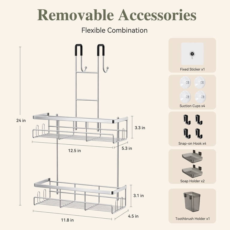 TINANA Over-The-Door Shower Caddy, Stainless Steel, Silver photo 2