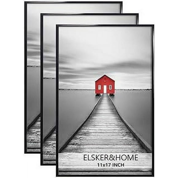 ELSKER&HOME 11x17 Picture Frame 3 Pack, Black 11x17 Poster Frame for Horizontal or Vertical Wall Mounting, Sturdy and Scratch-proof