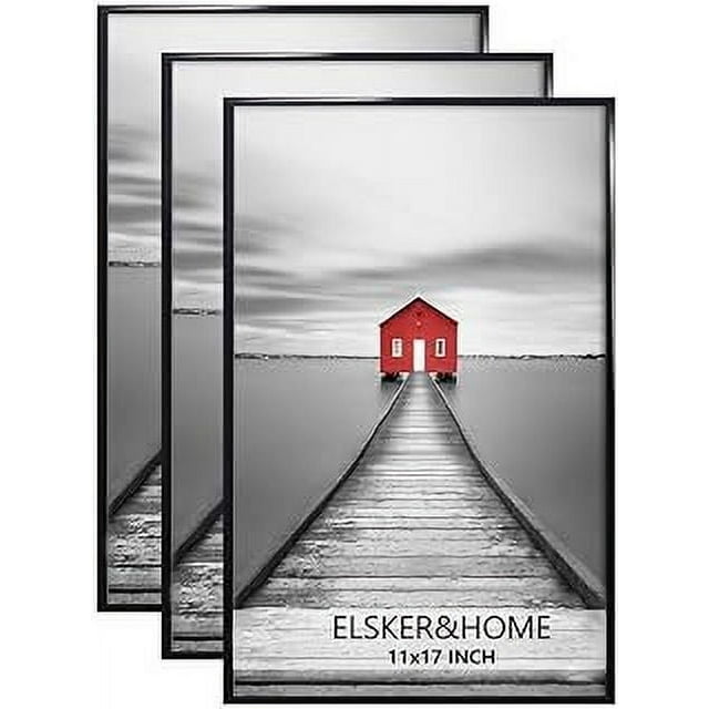 ELSKER&HOME 11x17 Picture Frame 3 Pack, Black 11x17 Poster Frame for Horizontal or Vertical Wall Mounting, Sturdy and Scratch-proof