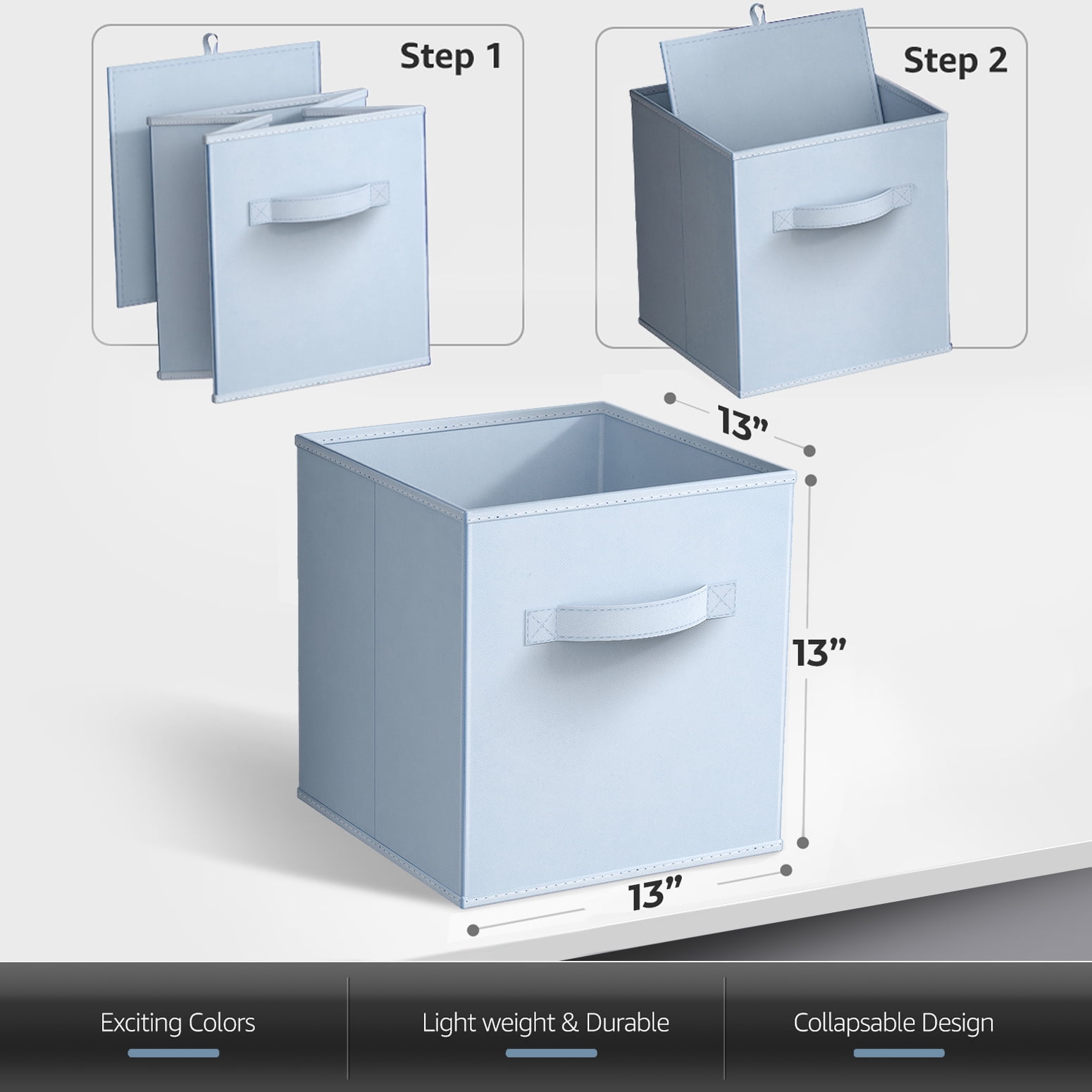 Sorbus 13 Inch Collapsible Fabric Storage Cubes, 8 Foldable Baskets for Organizing for Closet, Shelves, Clothes, Toys, Books, Pastel Blue