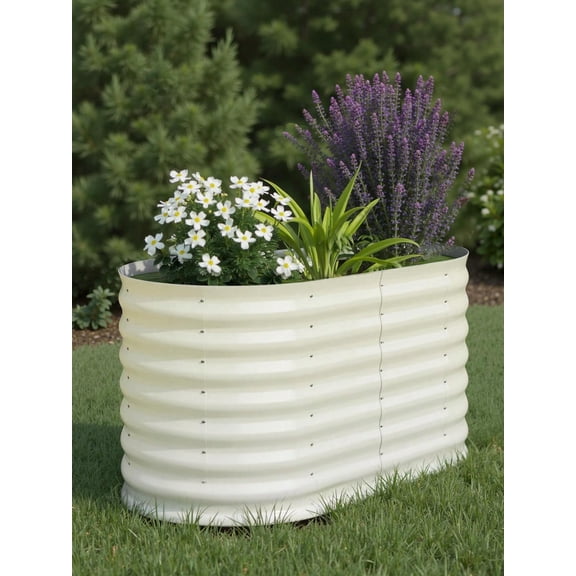 Beige - Galvanized Steel 4x2x2Ft Raised Garden Bed – Elevated Planter Box For Indoor/Outdoor Vegetables, Herbs & Flowers, No-Bend Design With Rust-Proof Coating & Tool-Free Assembly,Beige Stackable P