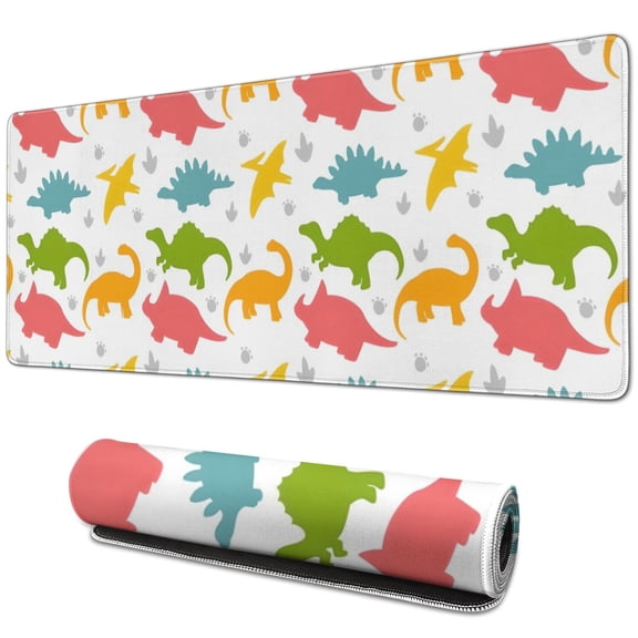 Long Mouse Pads for Desk,Colorful Dinosaurs DiverseSilhouettes Desk Mats on Top Of Desks, Desk Mouse Pad Extra Large with 3mm Non-Slip Base and Stitched Edge for Gaming,Work,Home 31.5"x11.8"