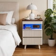 thumbnail image 2 of S-HOME Bedside Table with Gun Drawer and Charging Station, 2 Drawers and Open Shelf, Functional Nightstand for Bedroom，White, 2 of 11