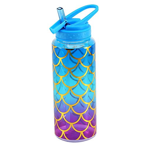 Cute Water Bottle with Straw, BPA FREE Tritan &Leak Proof & Carry Handle & Pretty Design, 32oz/950ml (Mermaid)