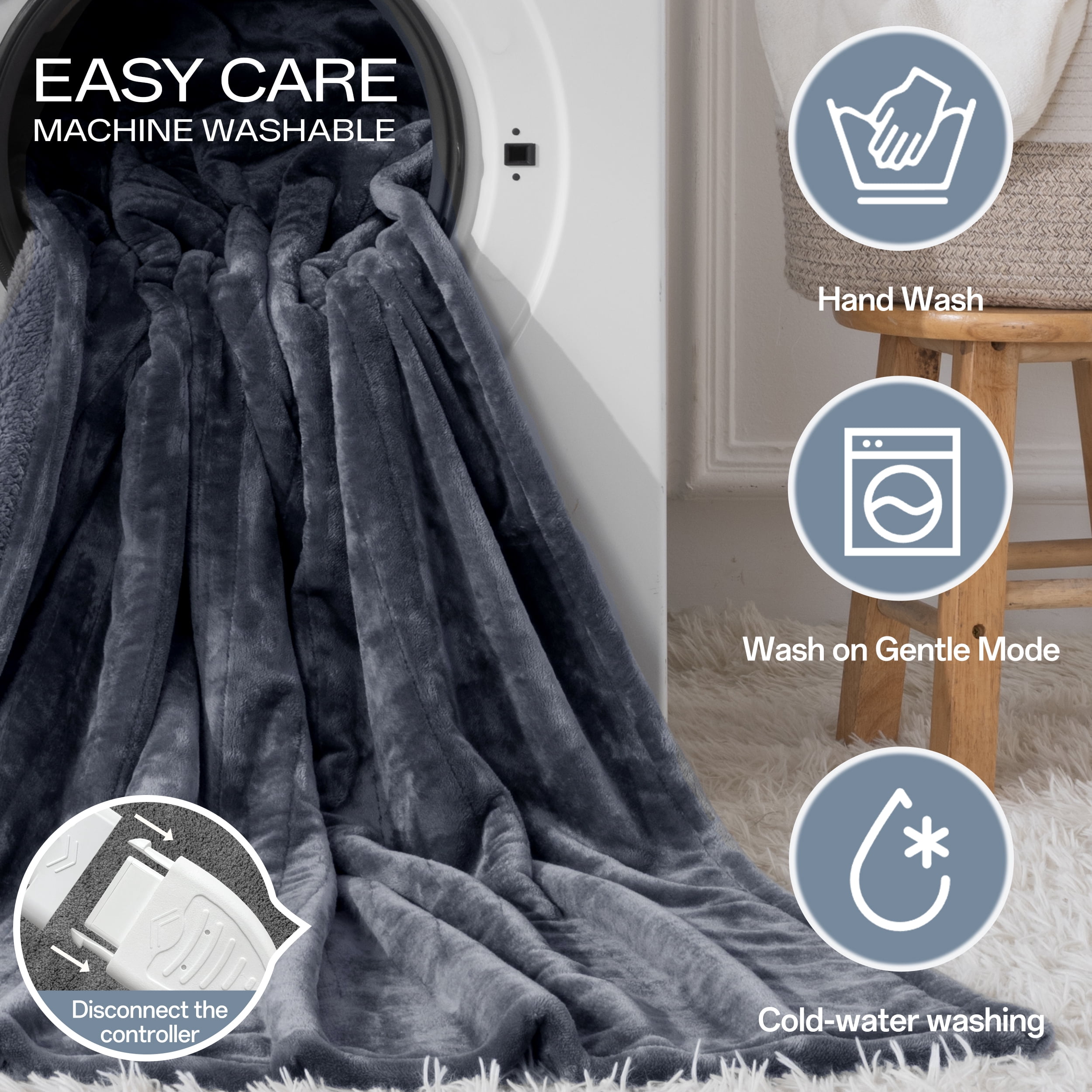 ELEKA King Size Electric Blanket , 90" x 100" Ultra Soft Flannel Heated Blanket,8 Heating Levels, 10 Hours Timer，Double Zone， Gray