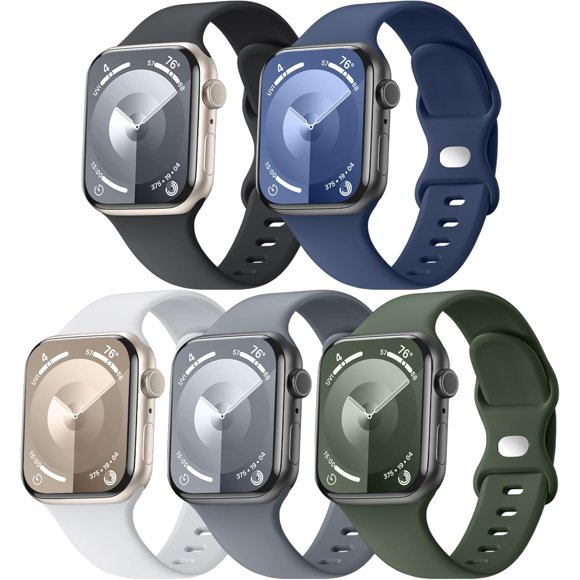 Lot de 5 Bracelet Sport en Silicone Souple pour Apple Watch Series 10-3, Compatible avec Modèles Ultra et SE, Design Respirant, 42/44/45/49/46mm (Série 3 2 1)