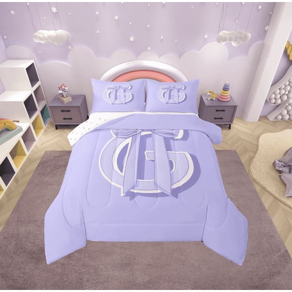Erosebridal Initial G Letter Bedding Twin Comforter Set, Princess Bow Down Comforter, Purple Monogrammed Reversible Comforters & Duvets, Microfiber Room Decor, 2-Piece
