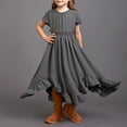 thumbnail image 2 of Girls Easter Dress Bowknot Design Dress Ruffle Short Sleeve Long Summer Dress for Teens Summer Outfits Beach Sundress (Grey,6-7 Years), 2 of 4
