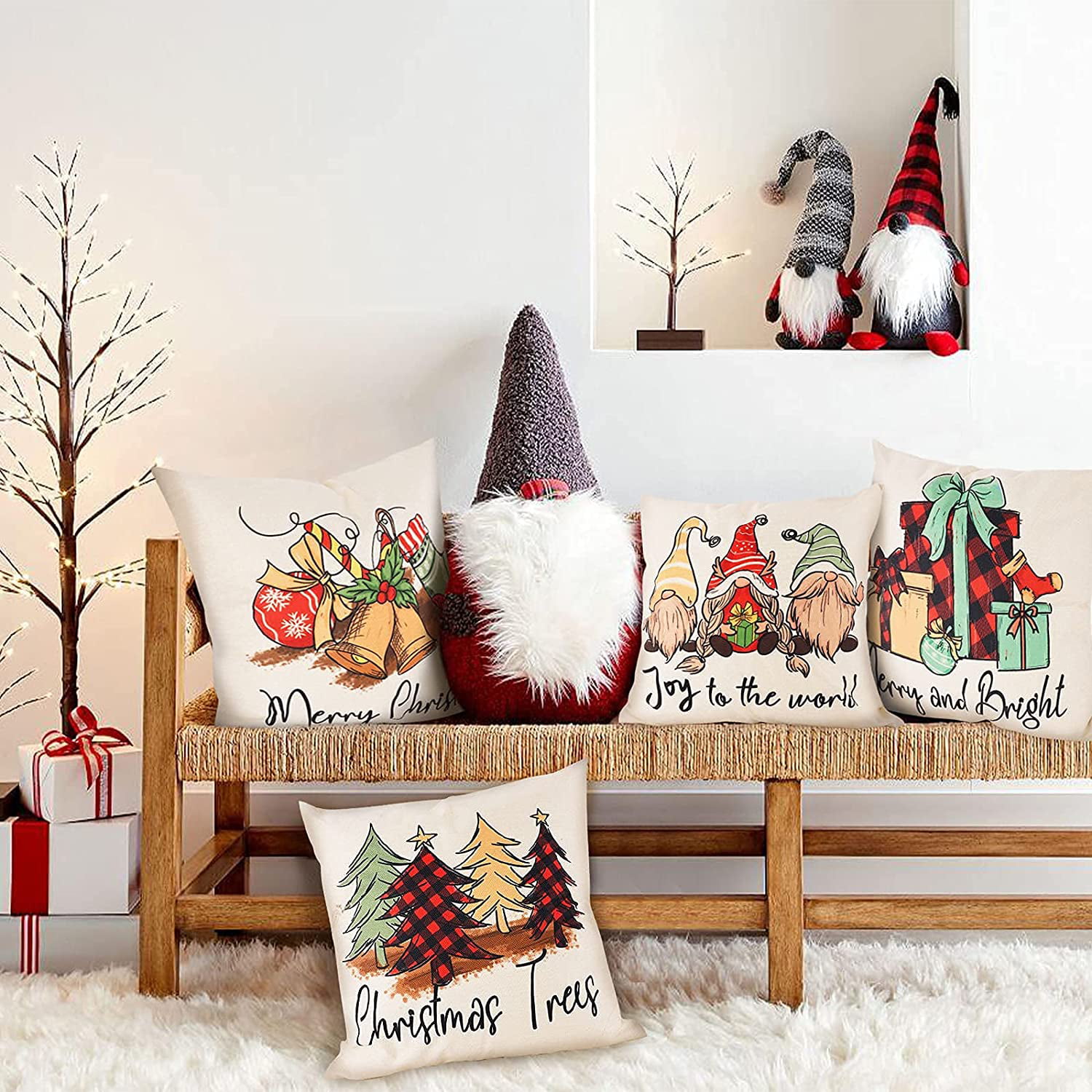  Outdoor Waterproof Pillows with Inserts 20x12In,Christmas Cute  Gnome with Xmas Tree Throw Pillow Cushion Case,Winter Snowflake on Blue  Decor Pillows for Patio Furniture Garden Balcony Couch Sofa : Patio, Lawn 