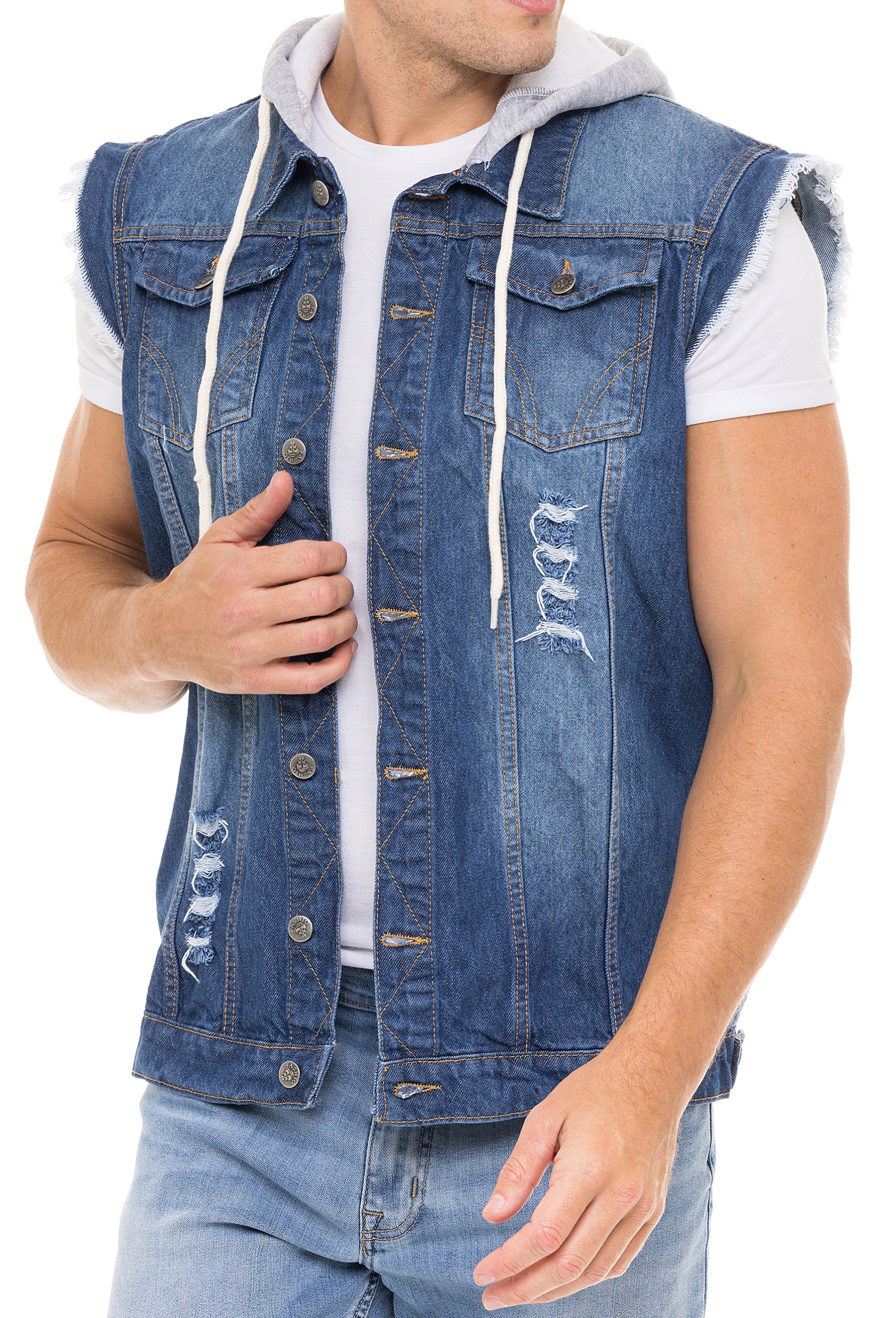 Skylinewears Men Denim Vest Biker Jean Vest With Hood Sleeveless Trucker Jean Jacket - image 5 of 5