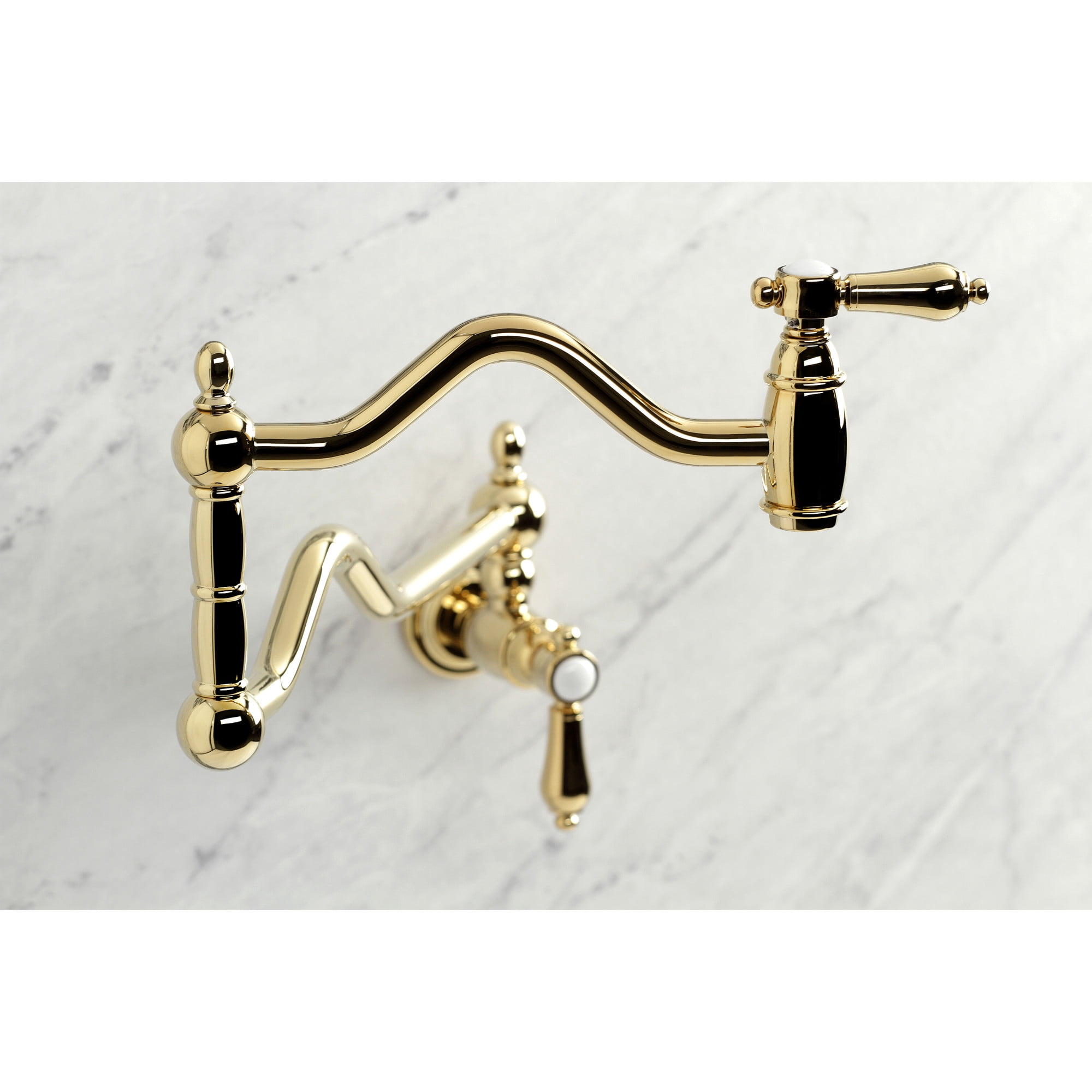 Kingston Brass KS2102BAL Heirloom Two-Handle 1-Hole Wall Mount Pot Filler Faucet in Polished Brass