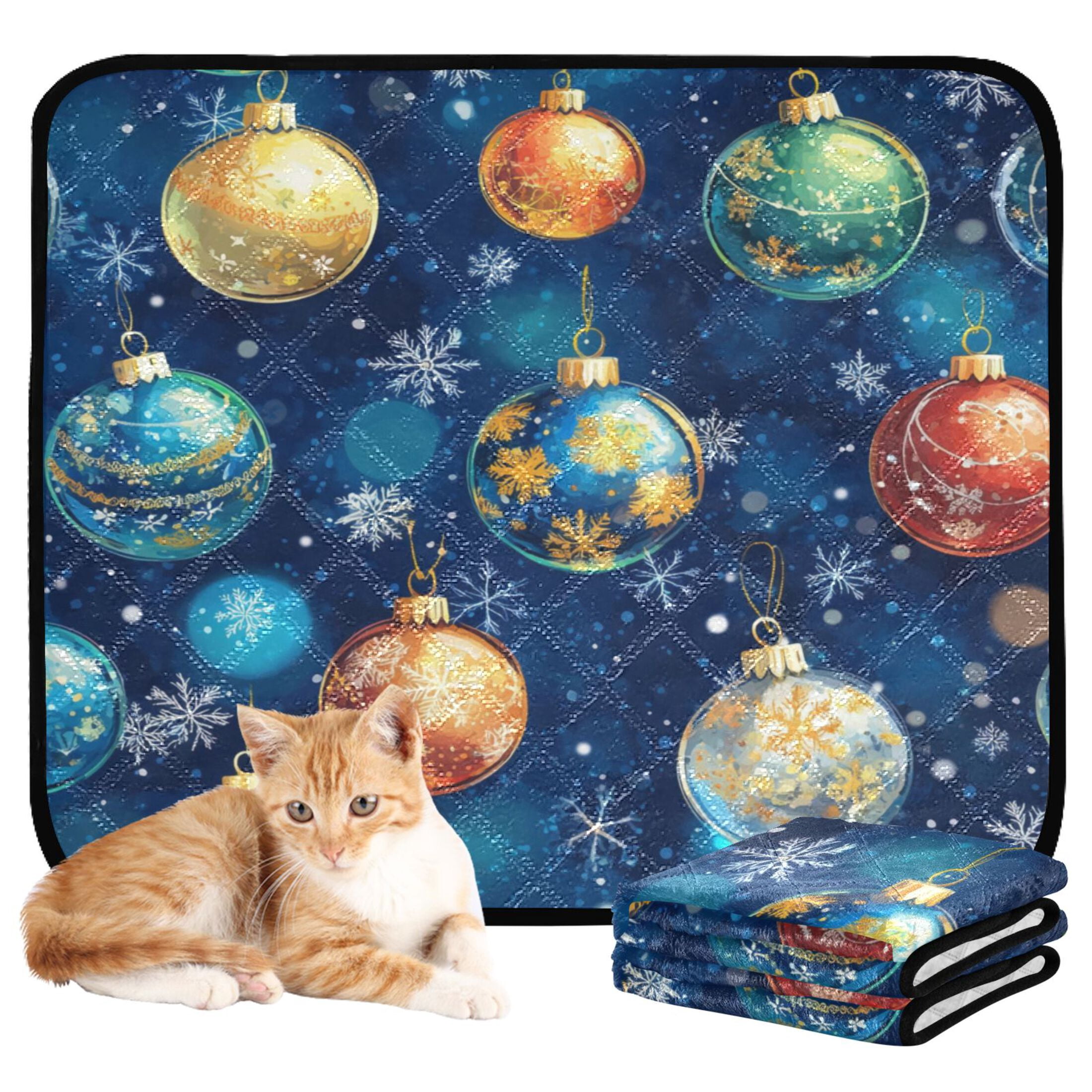 Qxltty Christmas Glass Ball Pattern on Blue Background Cat litter Pads Pet Set of 2 Diaper Mats Center Anti-leakage Layer Absorbent Soft and Comfortable