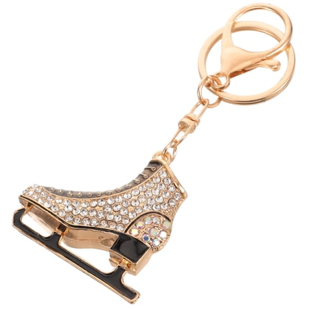TABLZONE Golden Skating Key Ring Rhinestone Pendant Alloy Decorative Accessory for Bags