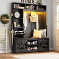 thumbnail image 3 of ChVans 75''H LED Farmhouse Hall Tree w/ Bench & Shoe Storage, 59"W Large Hall Tree Entryway Bench w/ Coat Rack, 16 Shoe Cabinet, Umbrella Holder&Sock Storage Drawer, Mudroom, Hallway, 3 of 9