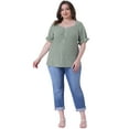 thumbnail image 3 of DARING DIVA Women's Plus Gingham Sweetheart V Neck Puff Short Sleeve Blouse 2X Dark Green, 3 of 6