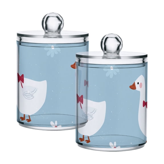 Cute Goose with Red Bows Flowers Spring Translucent Plastic Cans Storage Canisters with Lid Set of 2