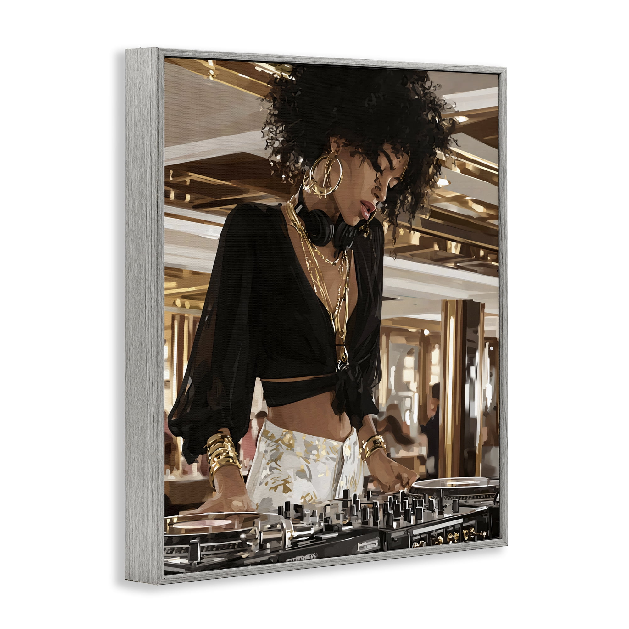 Stupell Industries Woman Of Music Live DJ Gray Framed Giclee Art, design by Franklyn Gregory