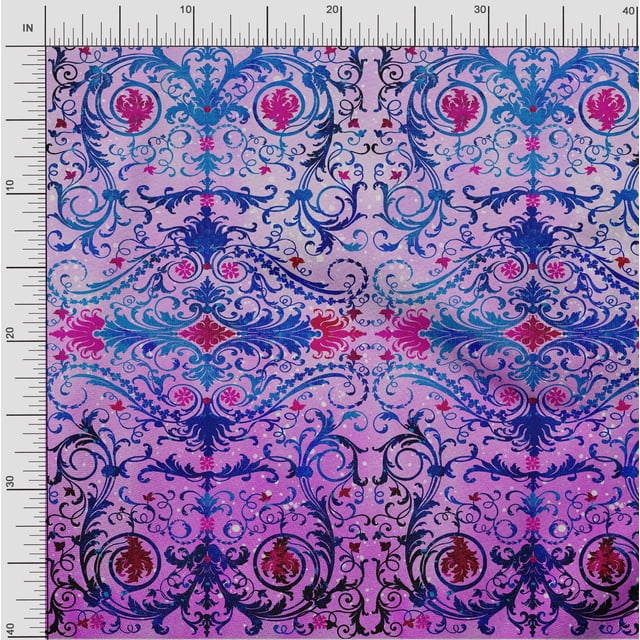 oneOone Polyester Lycra Fabric Dot|Swirl & Floral Panel Print Sewing Fabric BTY 56 Inch Wide