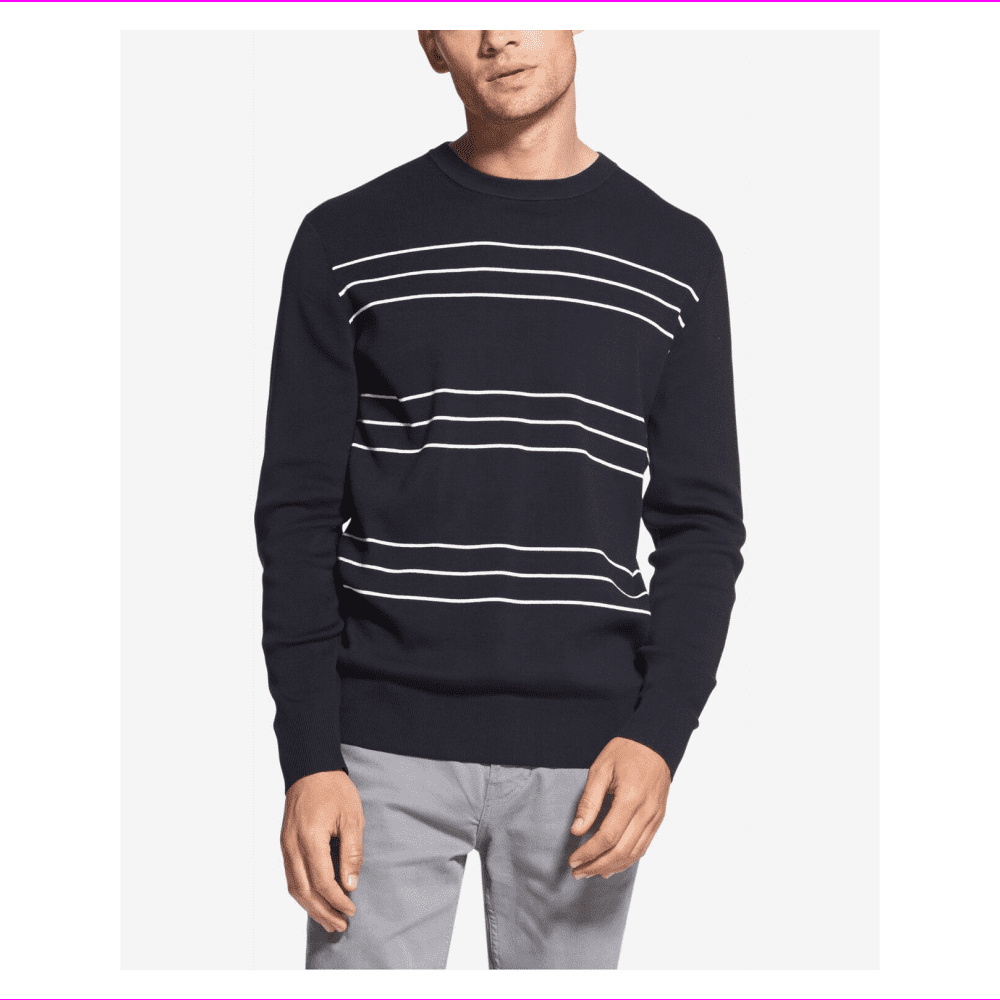 DKNY Men's Cotton Crew Neck Sweater ( Navy Blazer White Stripe - Medium) -  NEW
