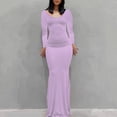 thumbnail image 2 of Vestido largo ajustado sin espalda, de color liso y cuello en V, para mujer: estilo informal y sexy para fiestas, trabajo y vacaciones, 2 of 7