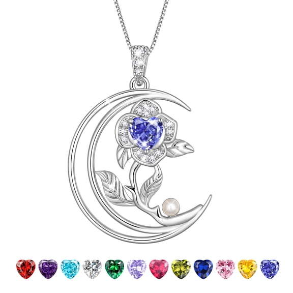 Fasjewly Heart Flower Necklace for Women,S925 Sterling Silver Heart Moon December Birthstone Pearl Pendant Jewelry Gift for Wife Mom Girlfriend,Valentine's Day Mother's Day Birthday Anniversary Gift