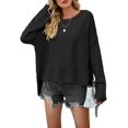 thumbnail image 3 of Women Crewneck Sweaters Bell-Style Sleeve Batwing Knit Tops Slouchy Soft Pullover Tops Black XL, 3 of 10