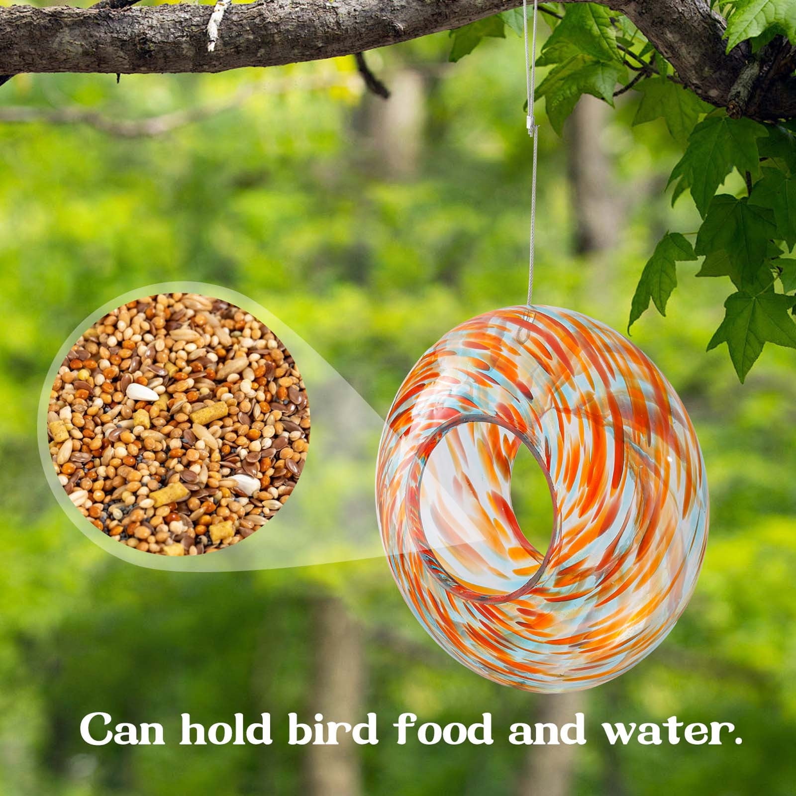 Kugisaki Glass Bird Feeder Outdoor Hanging Hummingbird Feeder for Garden Yard Patio Decor, Easy to Fill & Clean Ideal Gifts