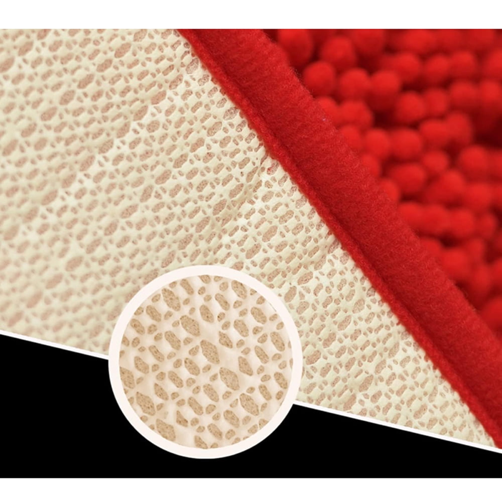 Soft Chenille Bathroom Rugs 36" x 24" Red Shaggy Absorbent Non-Slip Backing Bath Mats Machine Washable