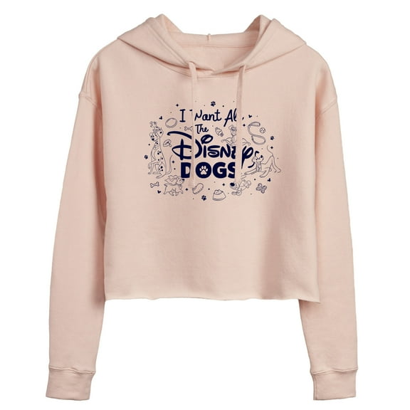 Disney Classics - Cats & Dogs - I Want All The Disney Dogs - Juniors Cropped Pullover Hoodie