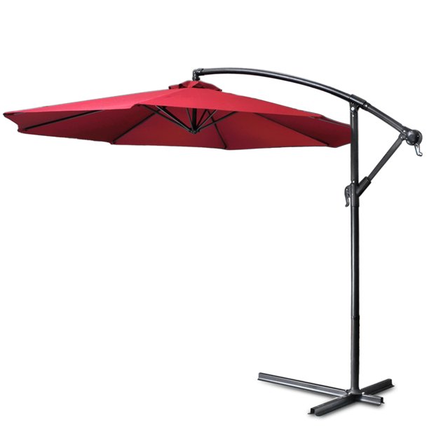 10 Ft Patio Umbrella Offset Hanging Folding Sun Shade Cantilever W Cross Base Crank Canopy Cover For Deck Pool Beach Outdoor Outside Table Market Garden Backyard Furniture Red Walmart Com