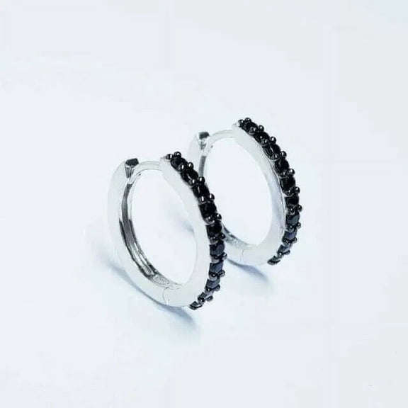 1 Ct Round Cut Lab Created Black Diamond Women Hoop Earrings 14K White Gold Plated Silver