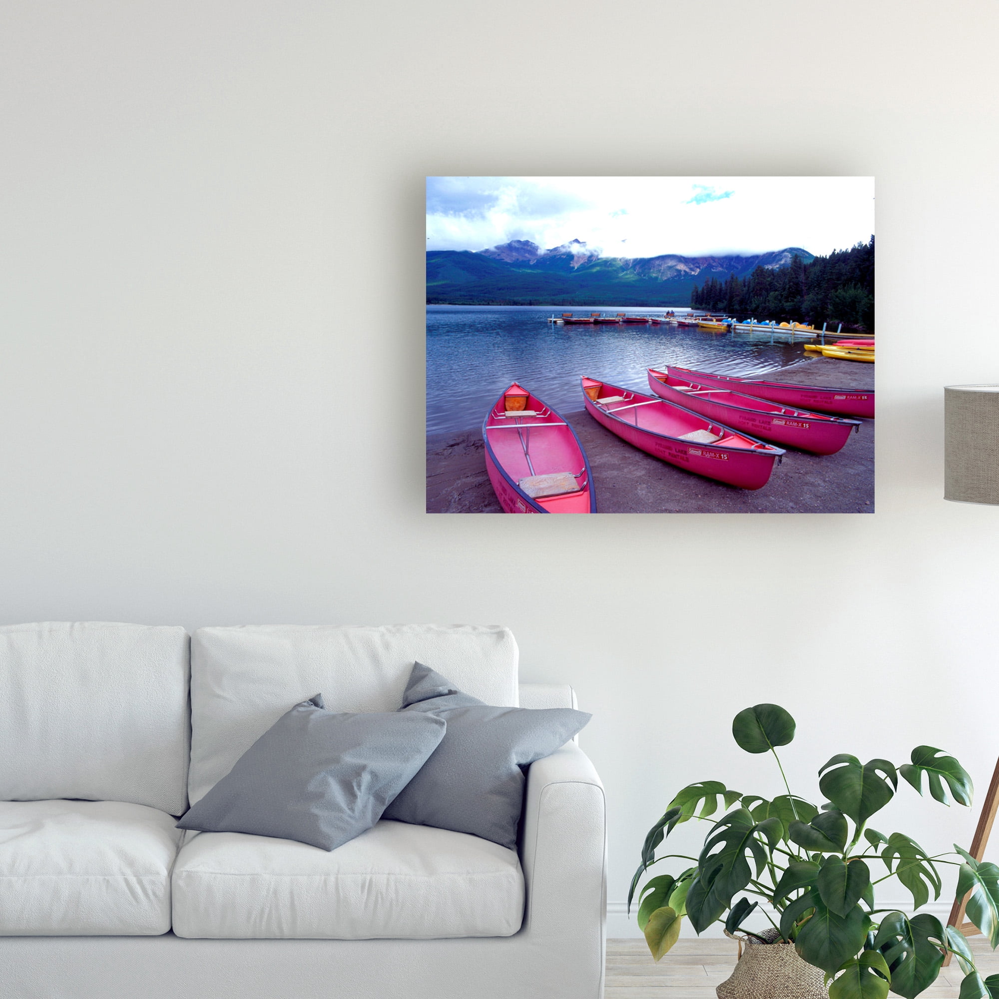 Trademark Fine Art 'Four Pink Boats Canadian Rockies' Canvas Art by Monte Nagler