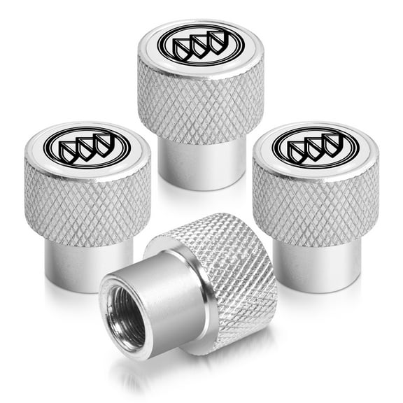 Buick Logo in White on Shining Silver Aluminum Tire Valve Stem Caps