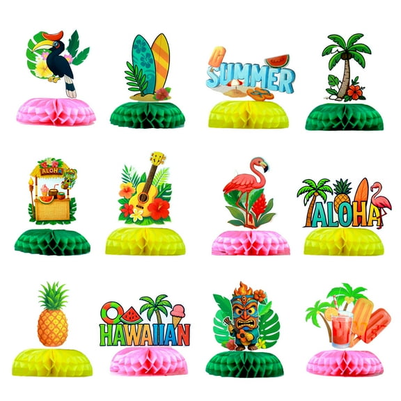 12 Pcs Luau Party Decorations Honeycomb Centerpieces for Tropical Party Hawaii Luau Table Toppers