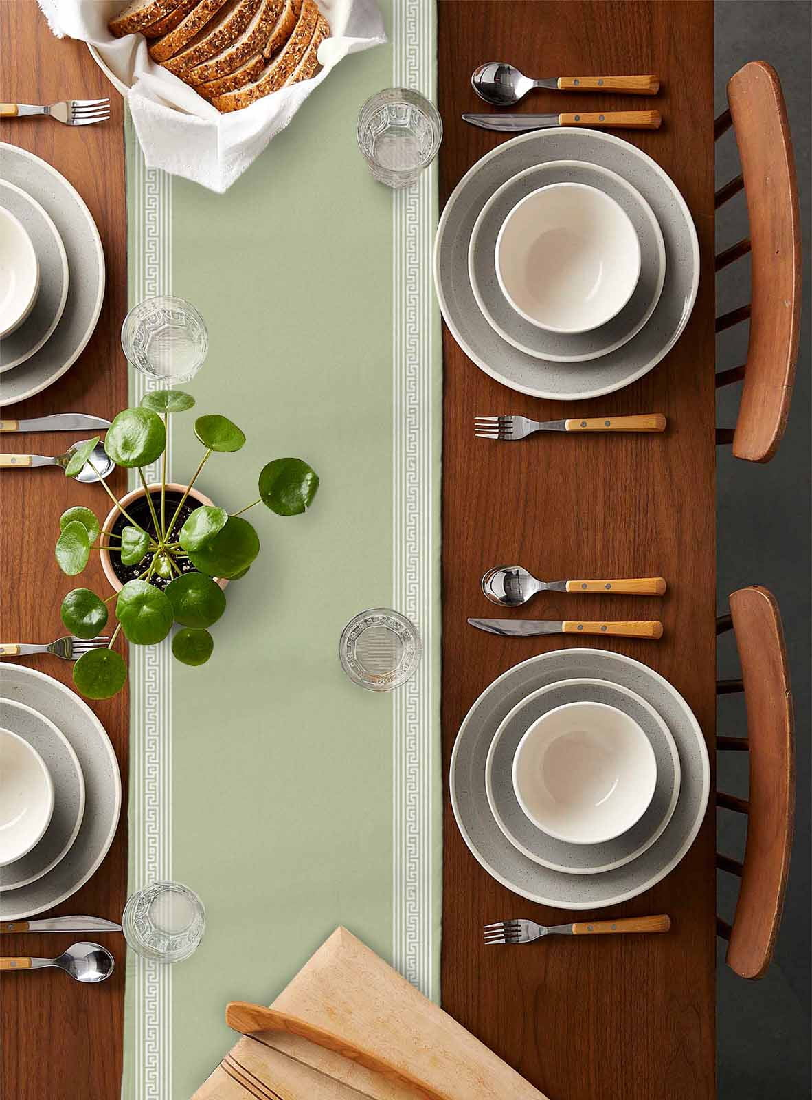 Sage Green Greek Key Table Runner 72 Inches, Geometric Greece Ancient Farmhouse Geo Bed Runner Dresser Scarves Tabletop for Indoor Outdoor Parties/Ceremony/Banquet, 13" x 72"
