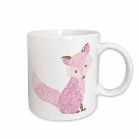 3drose, Cute Grunge Pink and Brown Woodland Fox Illustration Design, 15oz Mug