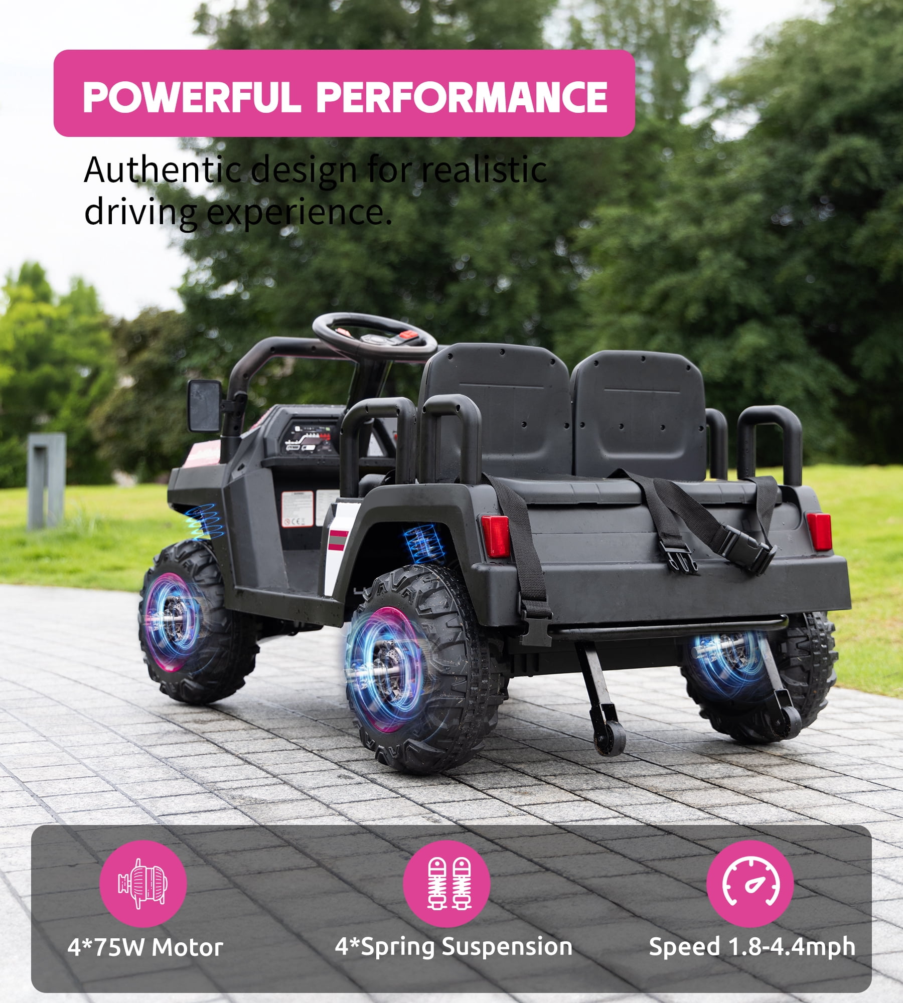 SaveJoy 24V 4 Seater Powered Ride on Car with Parent Remote Control, Electric Car Ride on Toys, Ages 3-8 Gifts, Pink