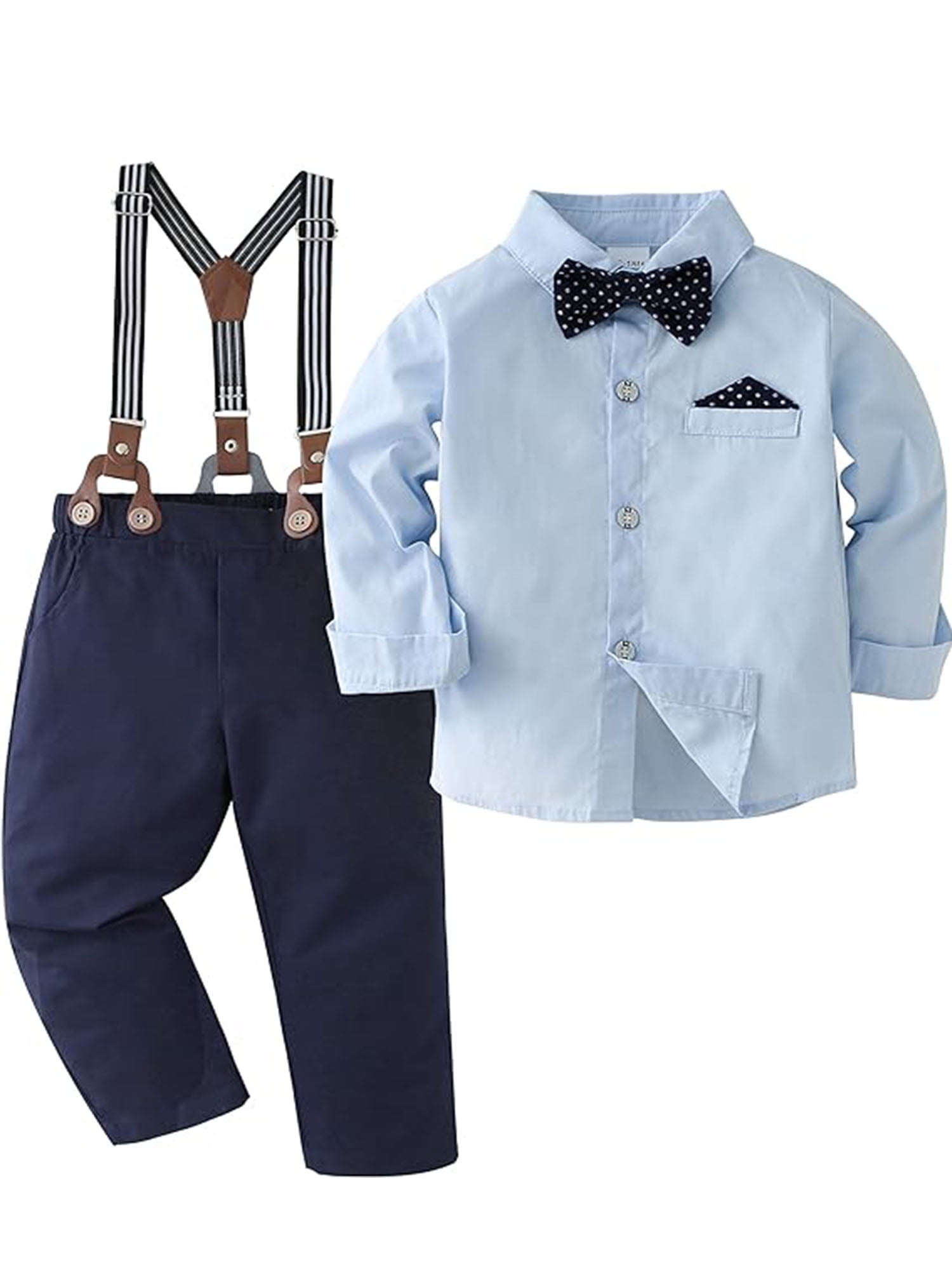 CARETOO Toddler Boy Clothes Set Cotton Fabric Formal Outfits Shirt Suspender Pants Bowtie 1-5T 3pcs