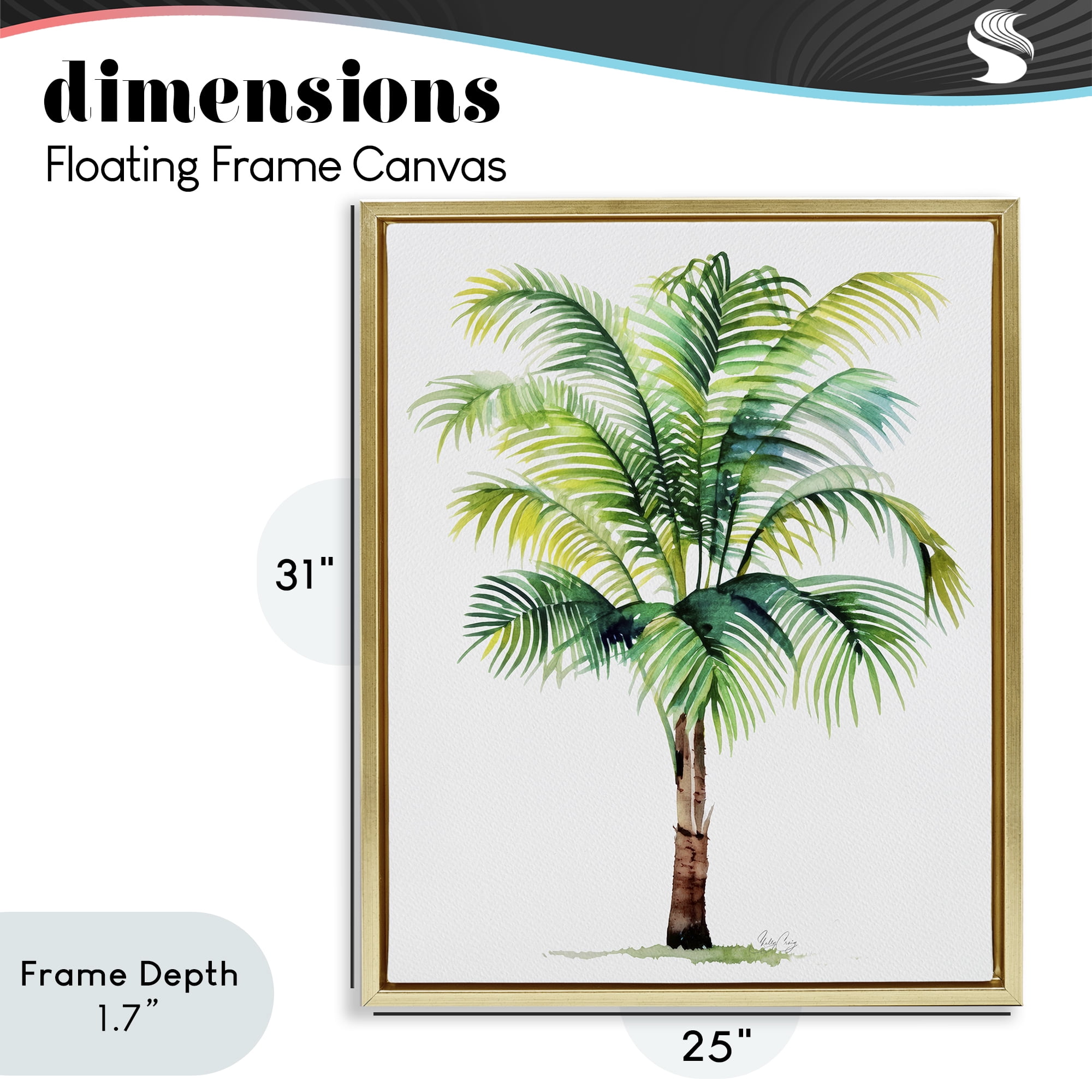 Stupell Industries Breezy Fronds Palm Gold Framed Floater Canvas Wall Art, design by Shelly Craig