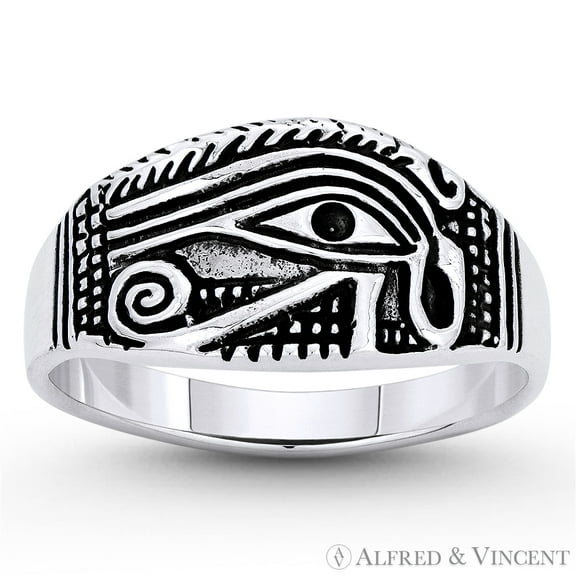 Eye of Horus Egyptian Luck Charm Ring in Oxidized .925 Sterling Silver