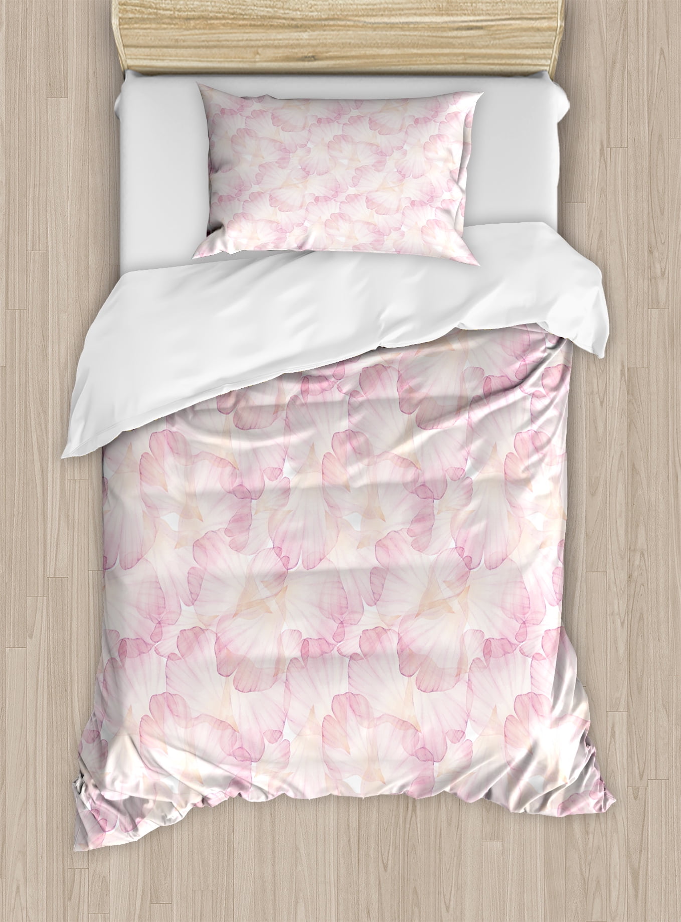 Pastel Duvet Cover Set Soft Pink Flower Petals Watercolor