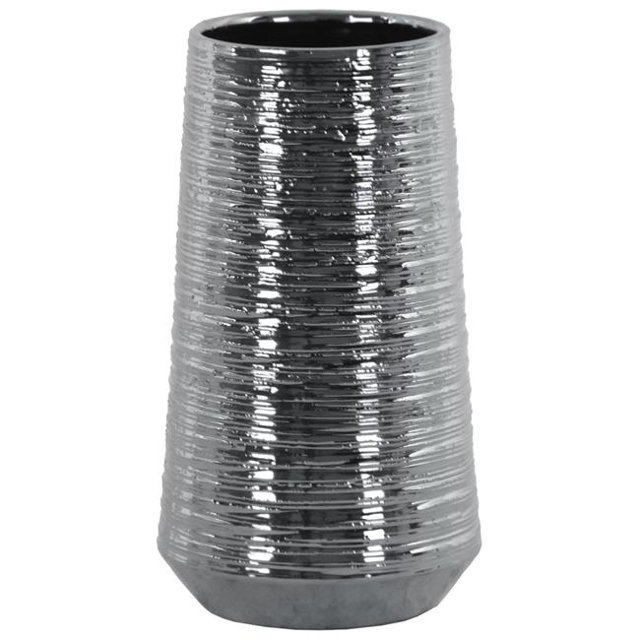 Urban Trends Collection 45723 Ceramic Round Vase with Combed Design Body, Electroplated & Silver - Large