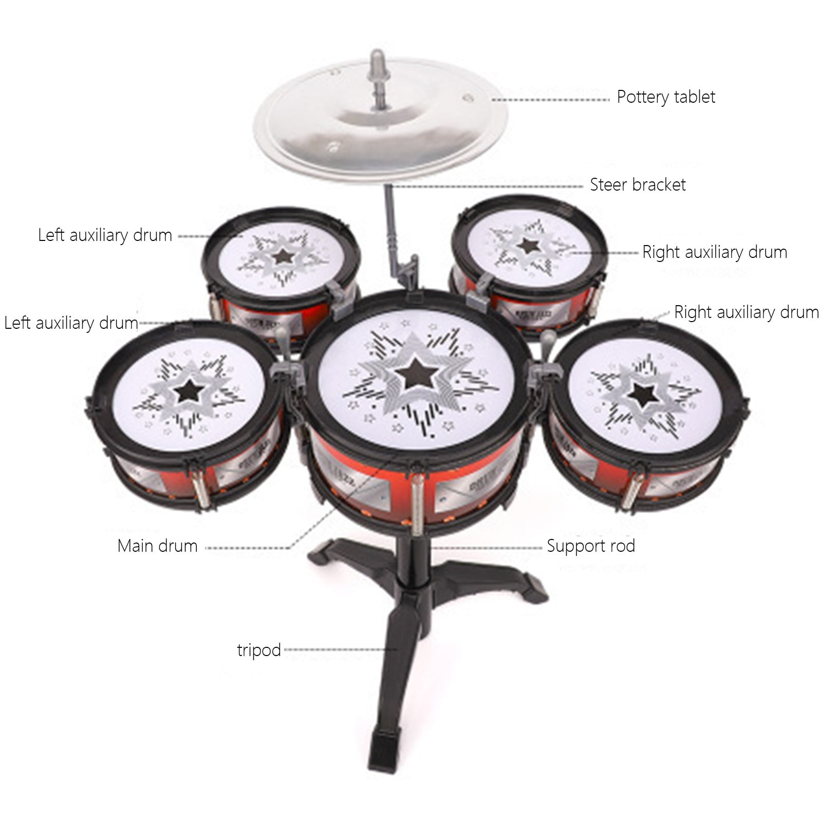 Children Jazz Drum Percussion Set,Early Education Music Learning Toy,High Quality Safe Odorless Plastic,Musical Cognition Ability Training,Easy Install Drum Kit with Chair and Drumsticks for Kids