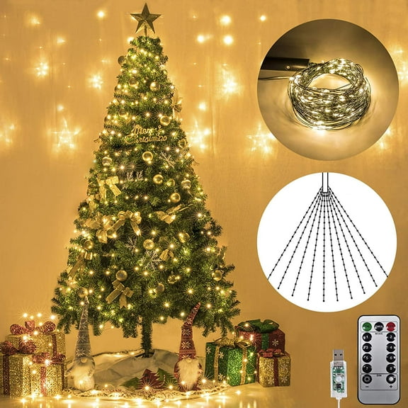 Bibana 200 LED 6.6FTx10 Christmas Tree String Lights 8 Modes LED Fairy String Lights USB Powered with Remote Control for Christmas Tree Wedding Party Home Decoration