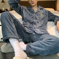 thumbnail image 4 of vnanda Flannel Pajama Set Men's Winter Pajamas Set Lapel Long-sleeve Sleepwear with Thick Buttons Elastic Waist Soft Pockets Cozy Flannel Loungewear for Fall, 4 of 9