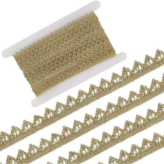 5 Yards Triangle Gold Venice Lace Trim 12mm Wide Metallic Crochet Embroidery Scallop Edging Trimming Fabric Flower Floral Decoration Sewing Ribbon for Bridal Wedding Clothing DIY Craft