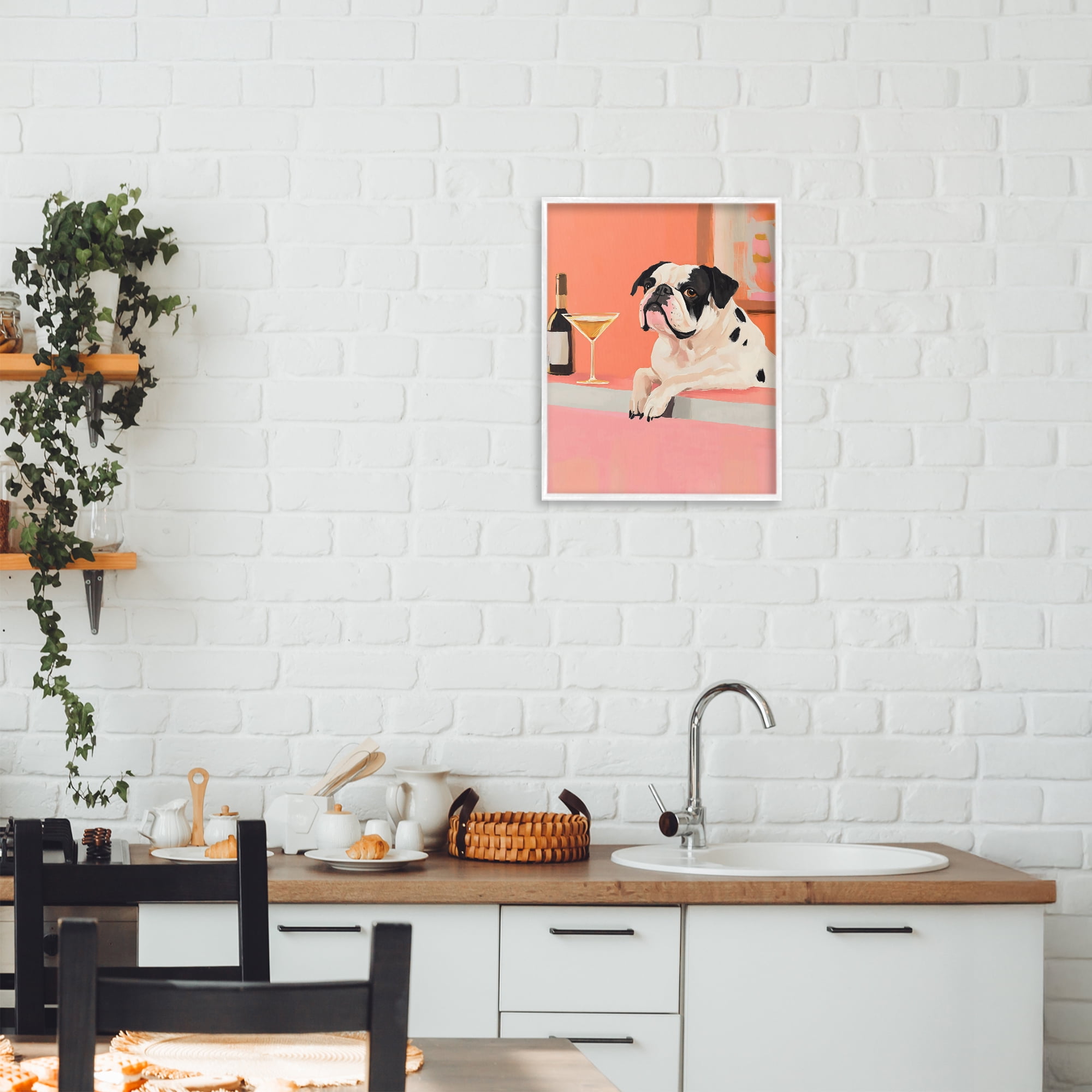 Stupell Industries Bulldog at Martini Lounge White Framed Giclee Art, design by The Prints Vibe